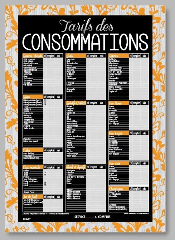 Tableau « DENTELLE » Tarifs des Consommations