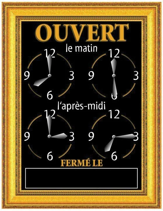 Tableau horaires « Ornement » cadre doré - Bequet