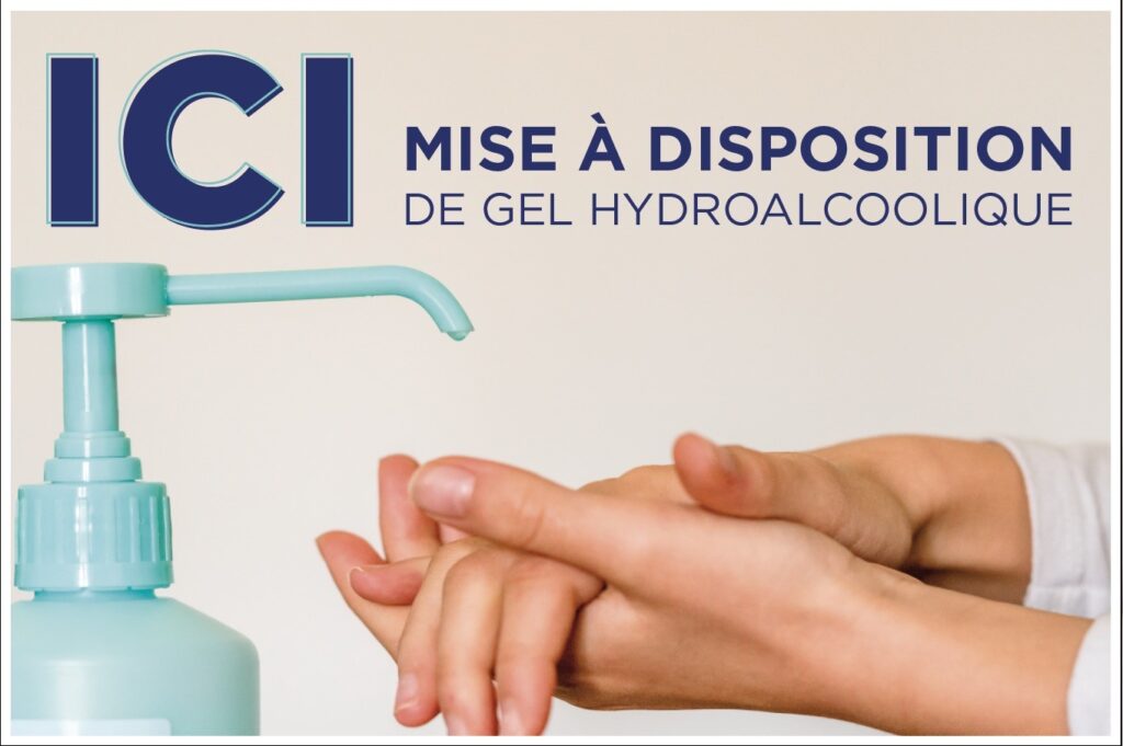 Pancarte « Ici mise à disposition de gel hydroalcoolique »