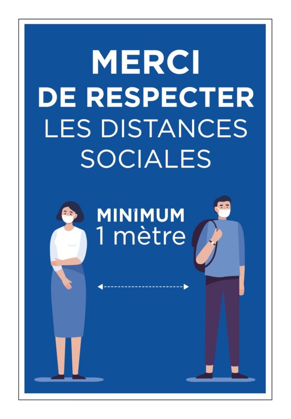 Pancarte « Merci de respecter les distances sociales - Minimum 1 mètre »
