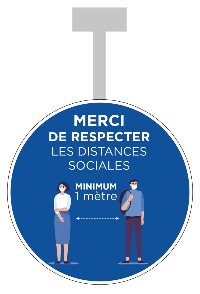 Stop-rayon + twister « Merci de respecter les distances sociales - Minimum 1 mètre »