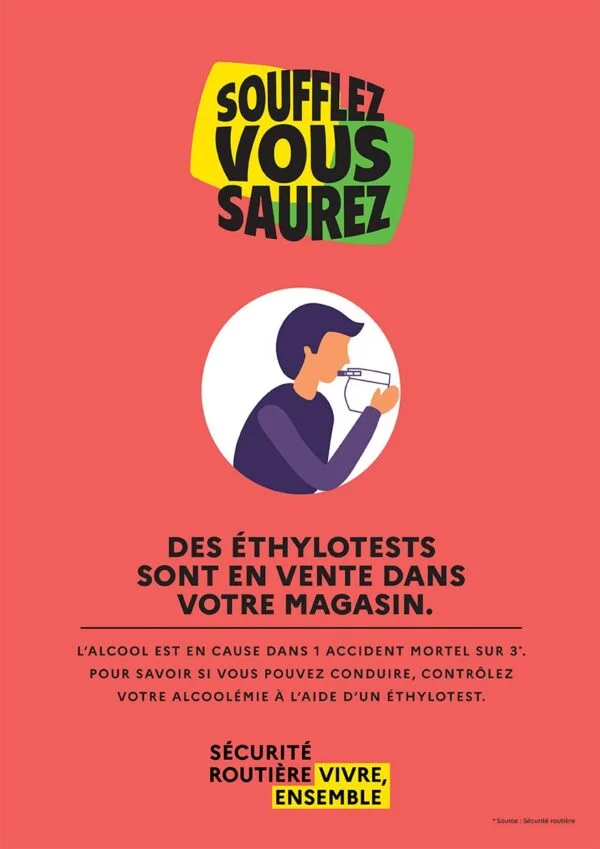 Pancarte officielle vente Ethylotest « Soufflez vous saurez »