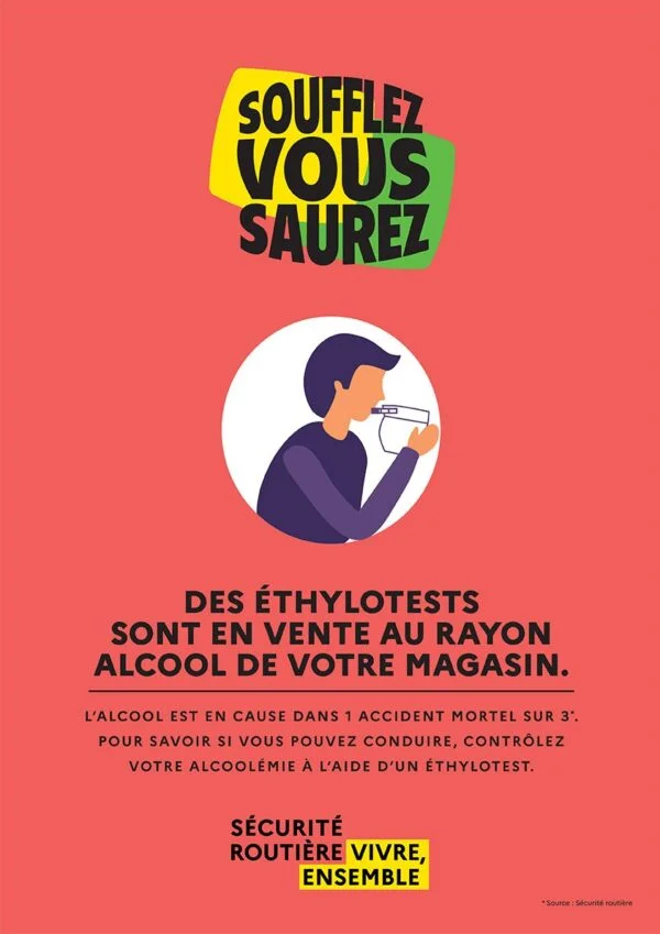 Pancarte officielle vente Ethylotest « Soufflez vous saurez »