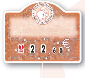 Paquet de 10 Etiquettes 9.5x12cm Tentation Traiteur neutre. roulettes et pique inox