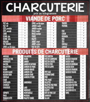Panneau de Tarif Boucherie « TONIO » Charcuterie…