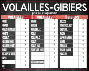 Panneau de Tarif Boucherie « TONIO » Volailles-gibi…