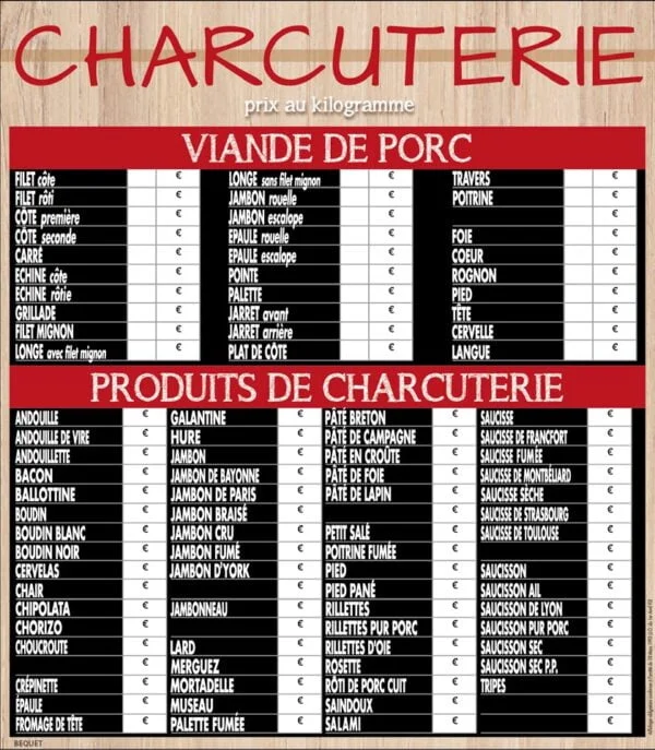 Panneau de Tarif Boucherie  « TERROIR » Charcuterie – Image 2